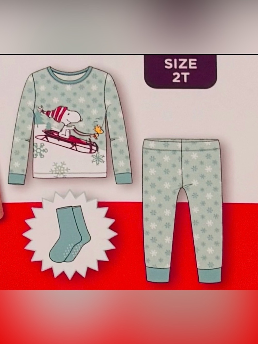 Peanuts Kids Pajama Set in Light Teal with Red Accent